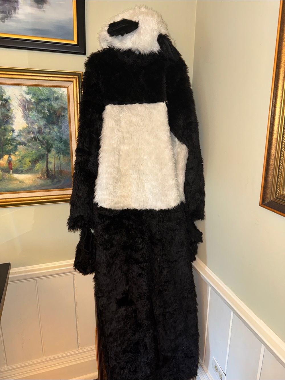 Plush 4 PC Faux Fur Panda Halloween Costume Size L Adult Black White Animal Zoo